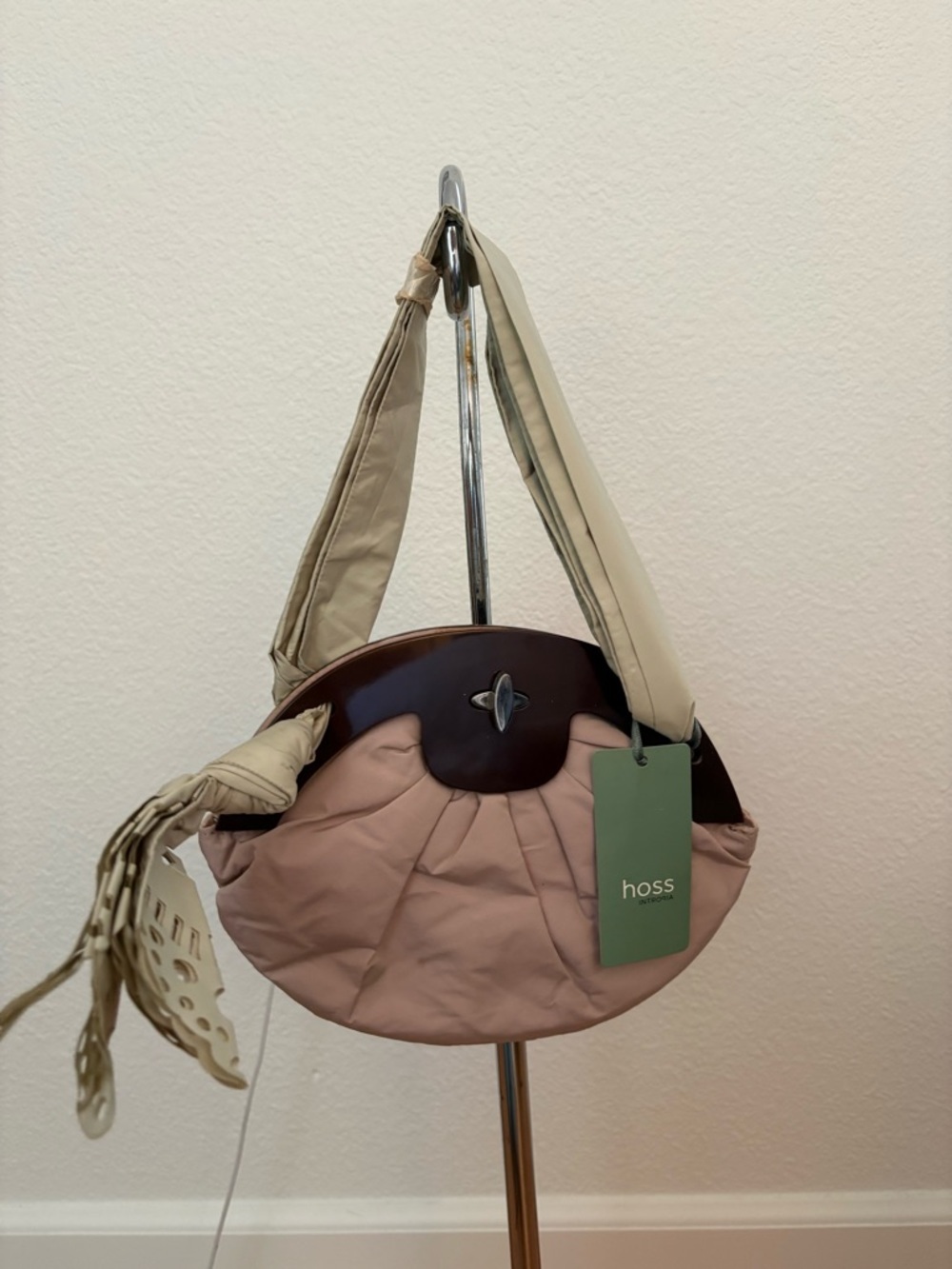 Hoss Pink Quilted Shoulder Bag with Wood Top Accent